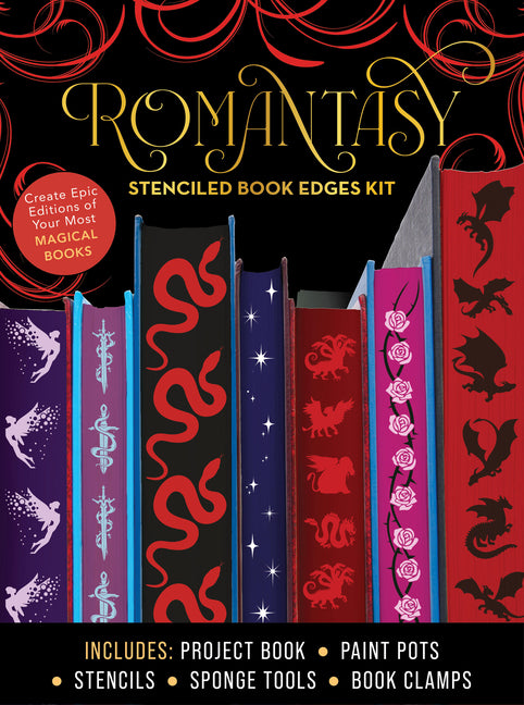 Romantasy Stenciled Book Edges Kit: Create Epic Editions of Your Most Magical Books - Includes: Project Book, Paint Pots, Stencils, Sponge Tools, Book - Ingram