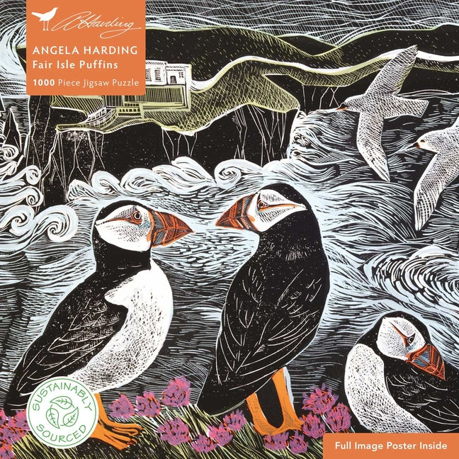 Adult Sustainable Jigsaw Puzzle Angela Harding: Fair Isle Puffins: 1000-Pieces. Ethical, Sustainable, Earth-Friendly - Ingram
